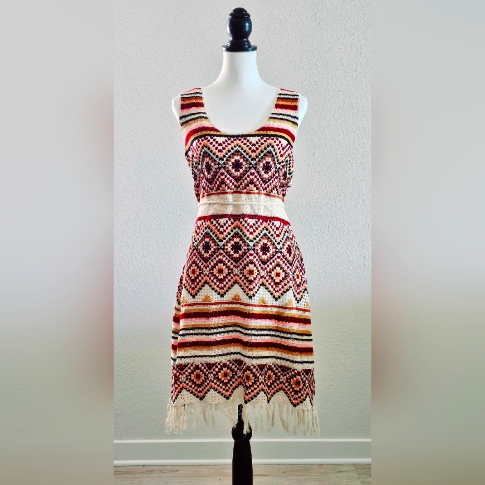 IDYLLWIND x Miranda Lambert Multi-colored Crochet Tasseled dress SIZE L